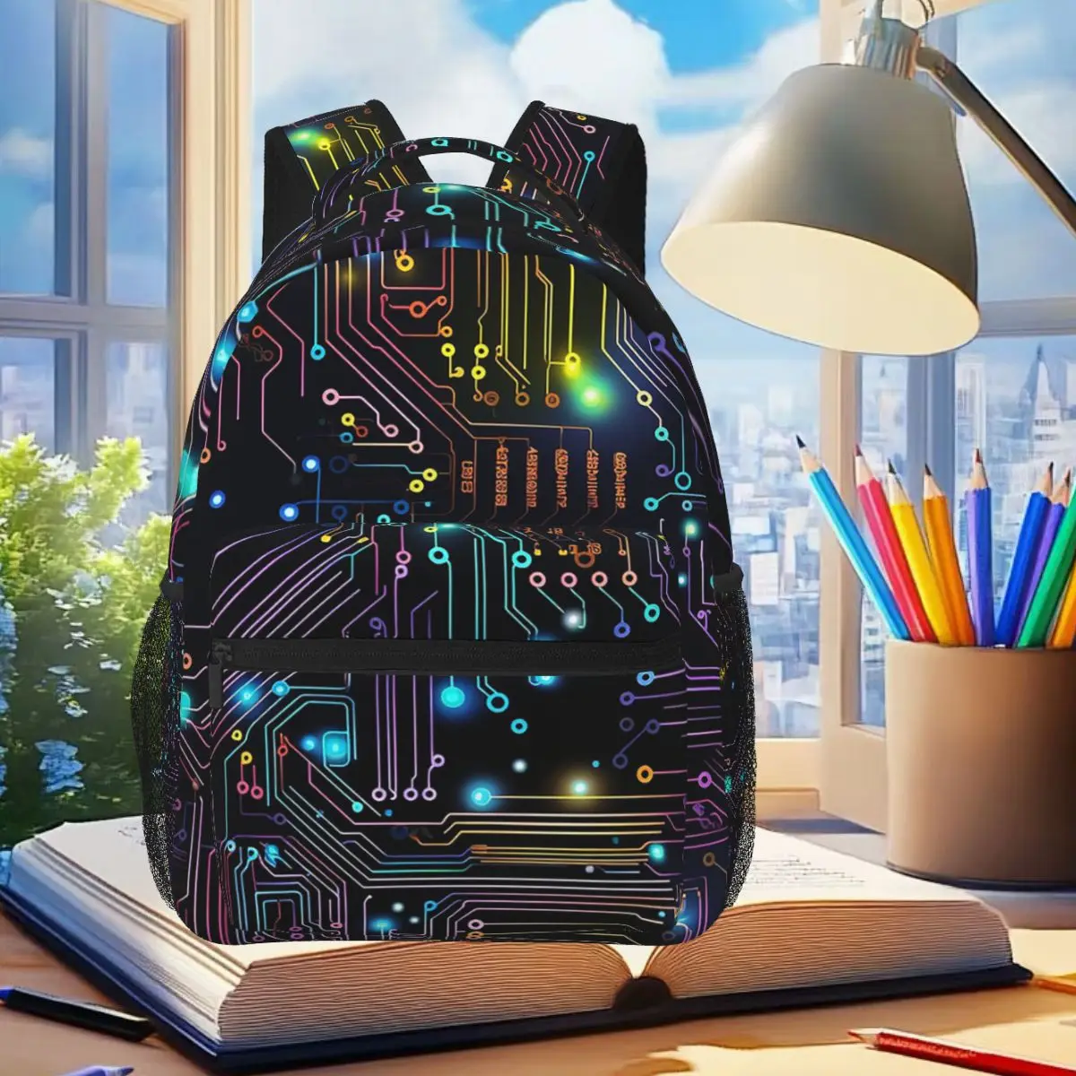 Colorful Rainbow Circuit Board Technology Pattern Student Backpack School Bag Travel Daypack for Men Women Bookbag Shoulder Bags
Colorful Rainbow Circuit Board Technology Pattern Student Backpack School Bag Travel Daypack for Men Women Bookbag Shoulder Bags