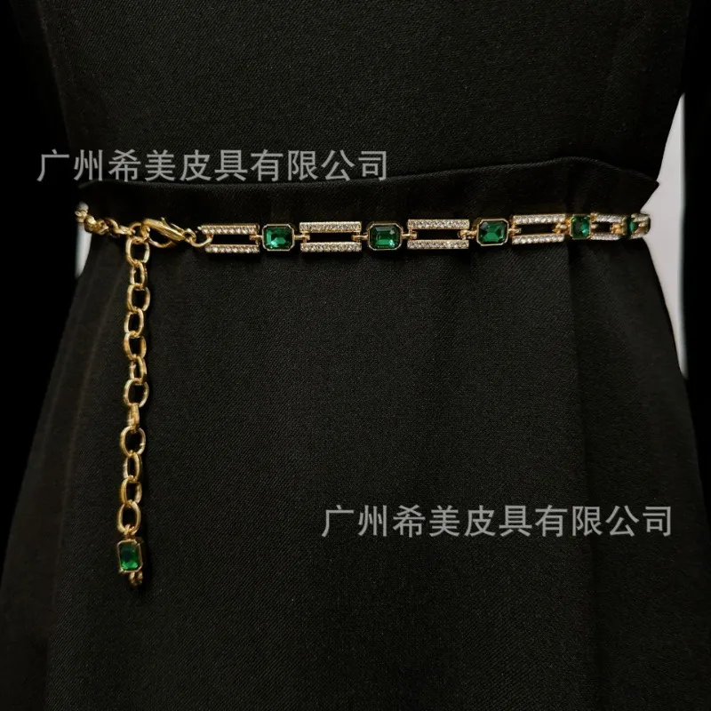 Fashionable and elegant metal hollow out rhinestone inlaid chain, women' decorative waist chain, matched with suit, skirt, jeans
Fashionable and elegant metal hollow out rhinestone inlaid chain, women' decorative waist chain, matched with suit, skirt, jeans