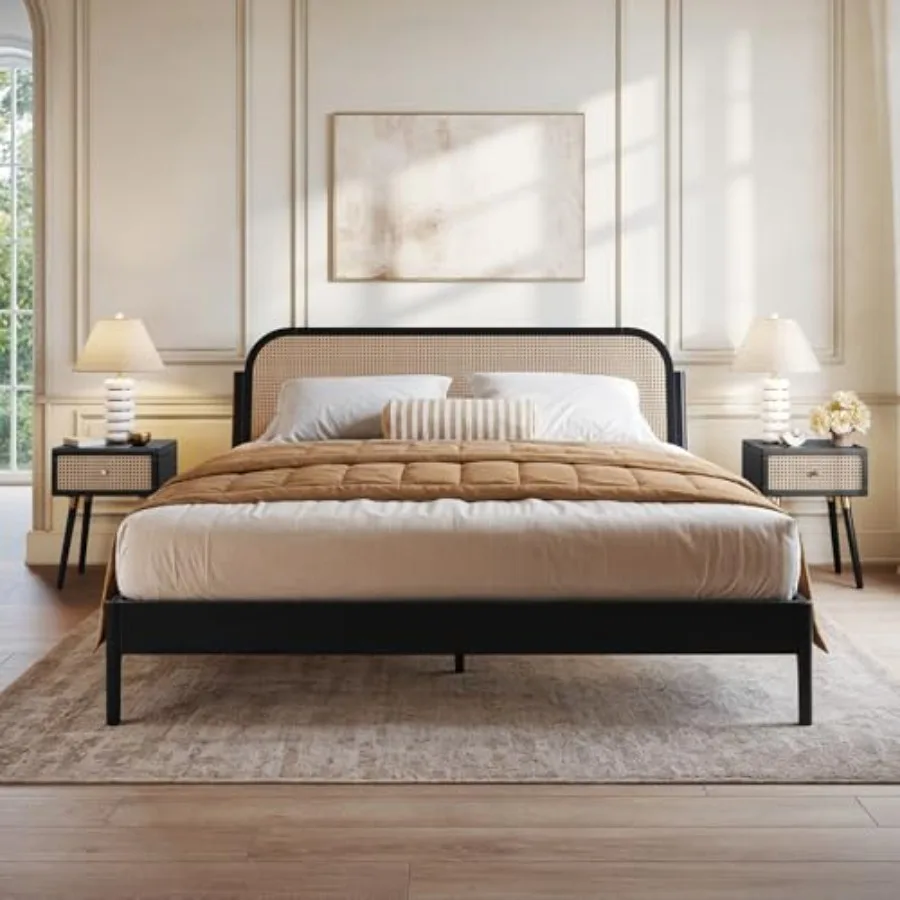 Aurelia King Bed Frame, Solid Acacia Wood, Boho and Mid-Century Modern Style, Rattan Headboard, US Patent Pending Design, Slat
Aurelia King Bed Frame, Solid Acacia Wood, Boho and Mid-Century Modern Style, Rattan Headboard, US Patent Pending Design, Slat