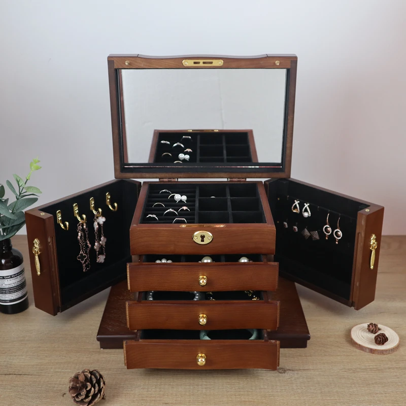 Wooden Jewelry Box Large Lockable Women Accessories Bracelet Display Earrings Necklace Earring Storage Box 2023New Birthday Gift
Wooden Jewelry Box Large Lockable Women Accessories Bracelet Display Earrings Necklace Earring Storage Box 2023New Birthday Gift