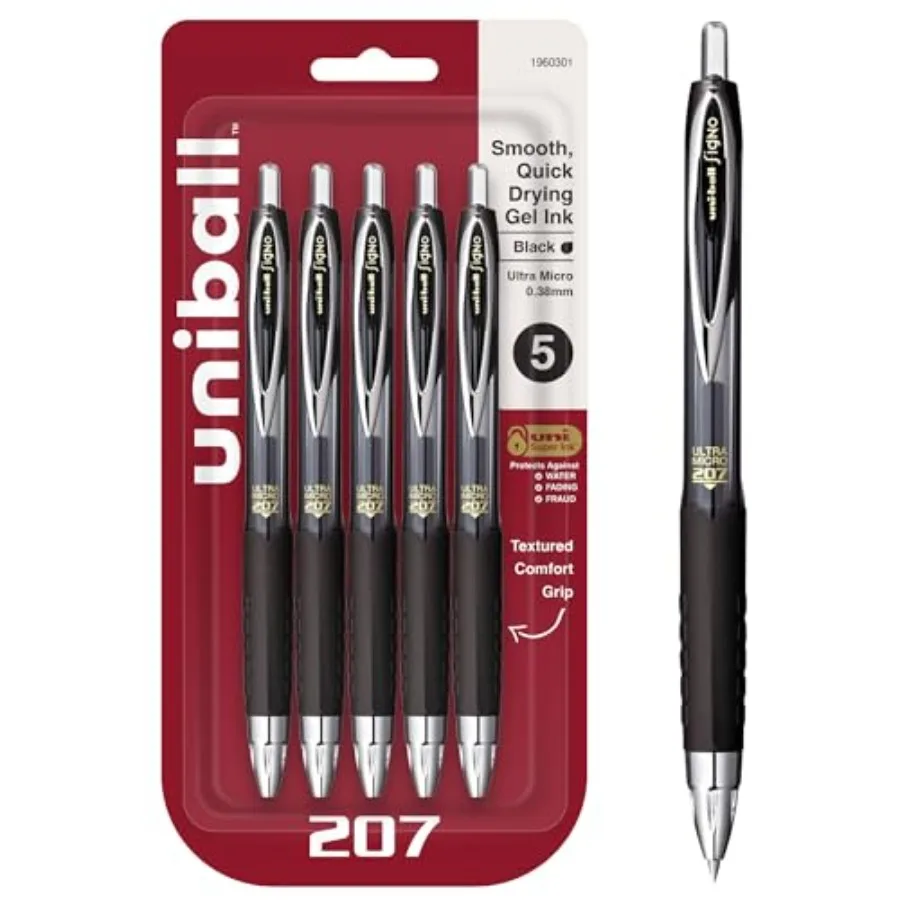 Uniball 207 Retractable Gel Pens, Ultra Micro Point 0.38mm,Black, 5 Pack
Uniball 207 Retractable Gel Pens, Ultra Micro Point 0.38mm,Black, 5 Pack
