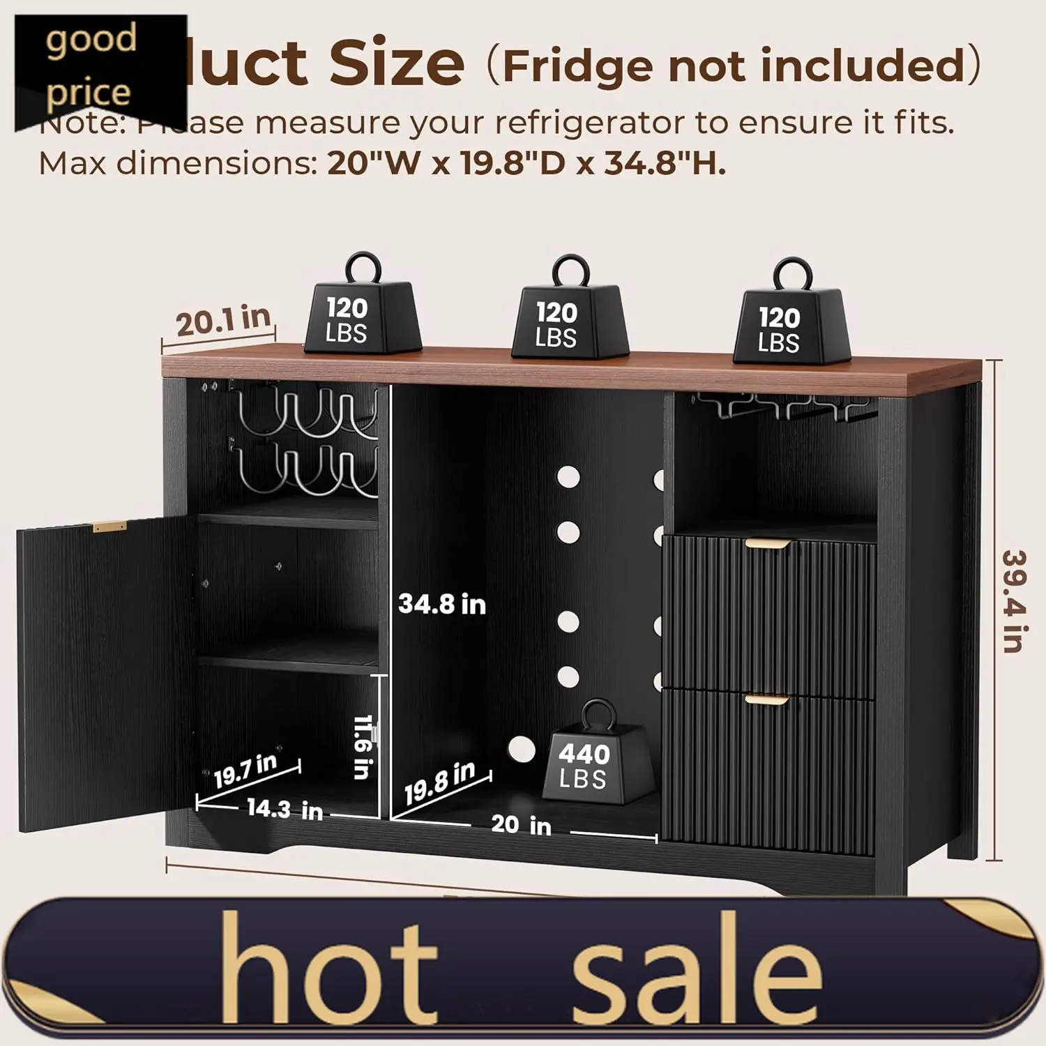 Coffee Bar Cabinet with Fridge Space, 53" L Wine Cabinets with Storage Drawer, Wood Buffet Sideboard Table, Fluted Liquor Cabine
Coffee Bar Cabinet with Fridge Space, 53" L Wine Cabinets with Storage Drawer, Wood Buffet Sideboard Table, Fluted Liquor Cabine