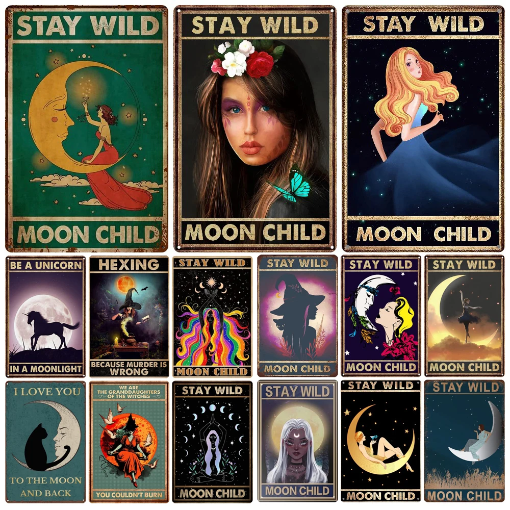 Vintage Stay Wild Moon Child Metal Tin Sign, Witch, Halloween, Poster for Home, Coffee, Girl Room, Wall Art Decoration, WY242
Vintage Stay Wild Moon Child Metal Tin Sign, Witch, Halloween, Poster for Home, Coffee, Girl Room, Wall Art Decoration, WY242