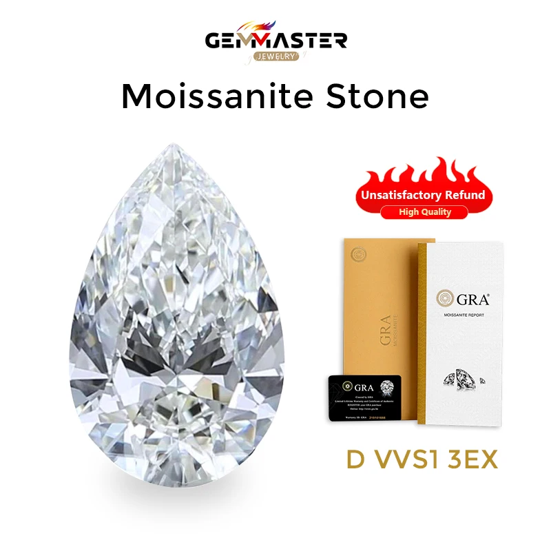 Pristine Pear Cut Moissanite Stones untarnished D VVS1 3EX 0.5-6ct with GRA Certificate Synthetic Diamond for Jewelry Making
Pristine Pear Cut Moissanite Stones untarnished D VVS1 3EX 0.5-6ct with GRA Certificate Synthetic Diamond for Jewelry Making