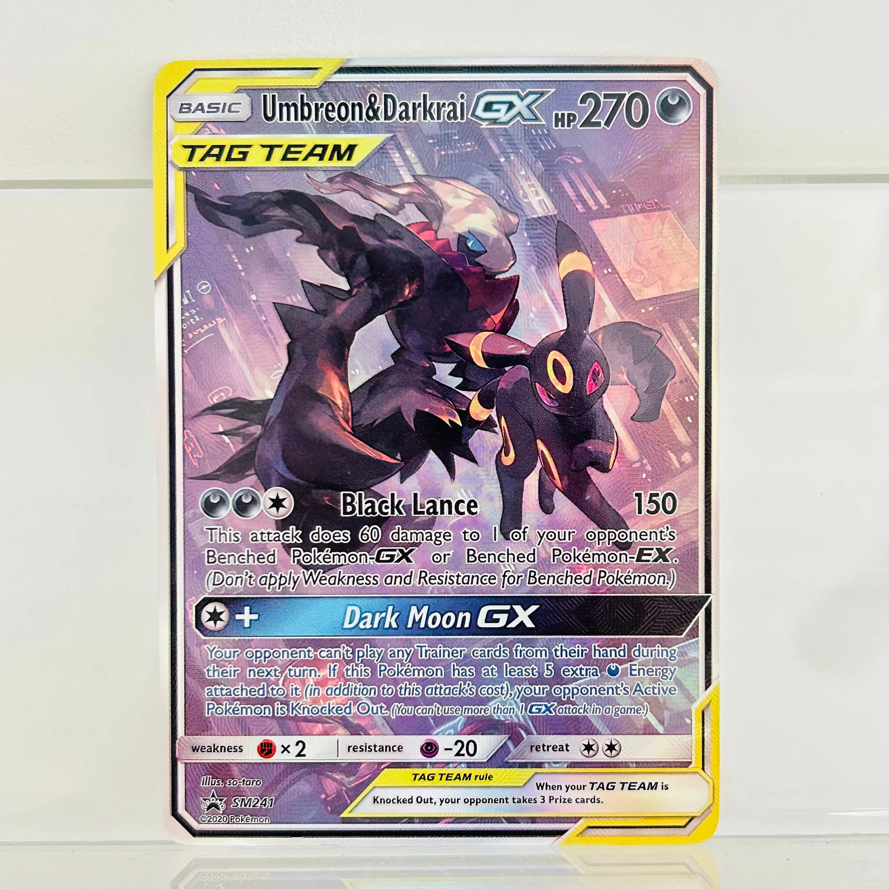 Pokemon EN Version Umbreon & Darkrai GX SM241 DIY Holographic Foil Texture Card, Perfect Condition Premium Anime Collection Card
Pokemon EN Version Umbreon & Darkrai GX SM241 DIY Holographic Foil Texture Card, Perfect Condition Premium Anime Collection Card