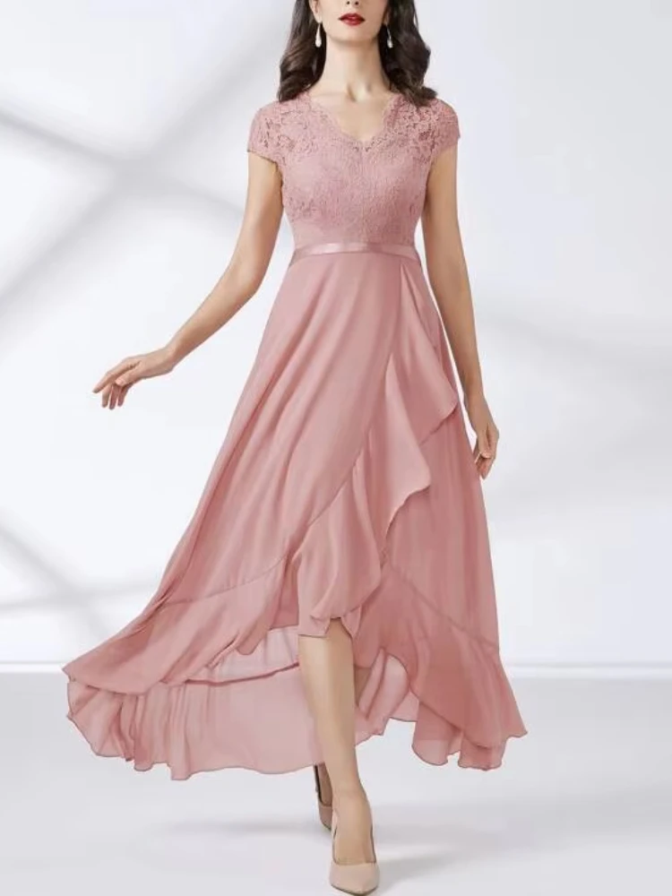 Elegant Lace Ruffled Prom Dresses V-neck Short Sleeve Long Dress Exquisite High Quality Evening Party Gowns for Women Customized
Elegant Lace Ruffled Prom Dresses V-neck Short Sleeve Long Dress Exquisite High Quality Evening Party Gowns for Women Customized