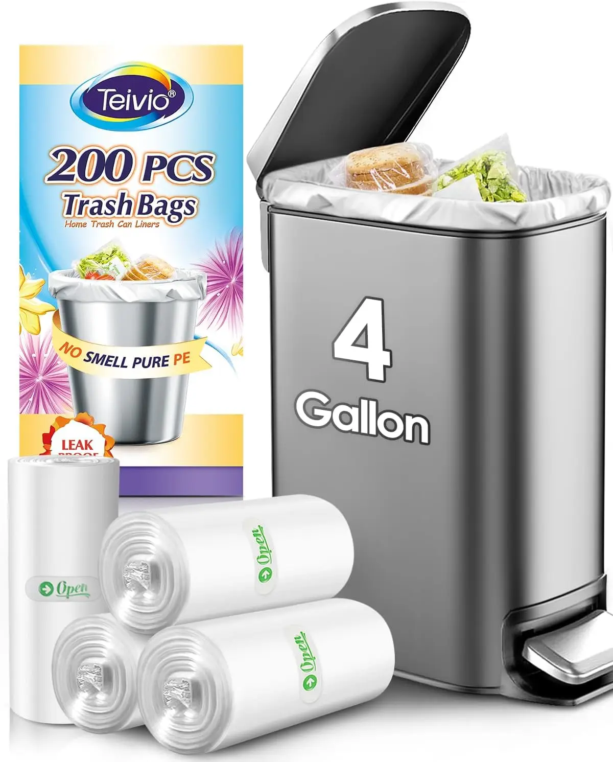 Small Trash Bags 4 Gallon 200 Counts, Bathroom Garbage Bags for Home Office Kitchen, Fit 12-15 Liter Bins, Clear
Small Trash Bags 4 Gallon 200 Counts, Bathroom Garbage Bags for Home Office Kitchen, Fit 12-15 Liter Bins, Clear