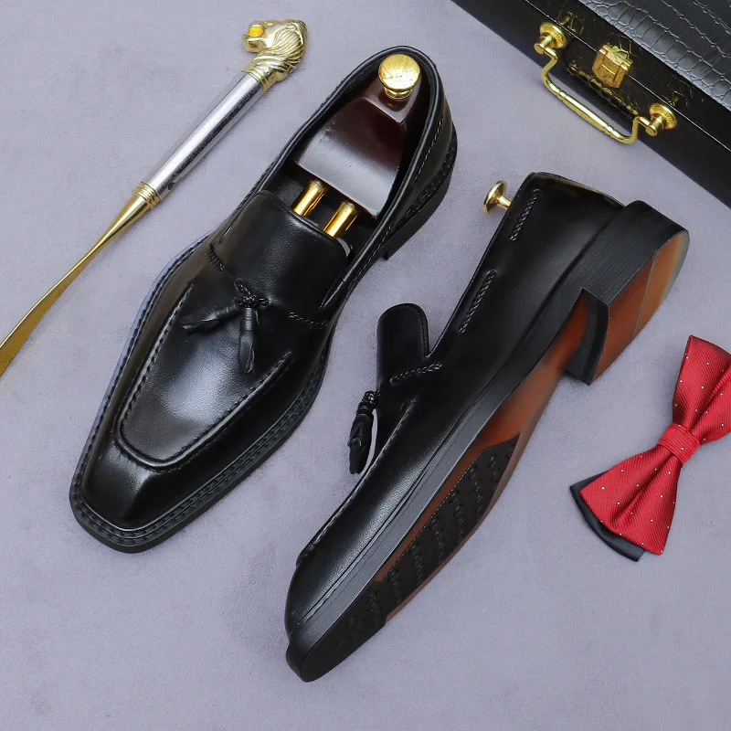 Mens Tassel Loafers Genuine Leather Slip On Dress Shoes for Men Luxury Formal Business Office Footwear Square Toe Party Shoes
Mens Tassel Loafers Genuine Leather Slip On Dress Shoes for Men Luxury Formal Business Office Footwear Square Toe Party Shoes