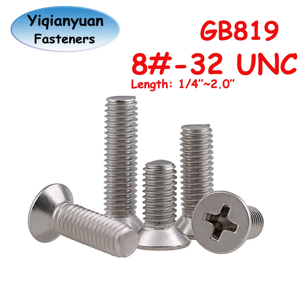 Yiqianyuan GB819 UNC Thread 8#-32 SUS304 Stainless Steel Phillips Cross Recessed Countersunk Head Machine Screws Precision Bolts
Yiqianyuan GB819 UNC Thread 8#-32 SUS304 Stainless Steel Phillips Cross Recessed Countersunk Head Machine Screws Precision Bolts
