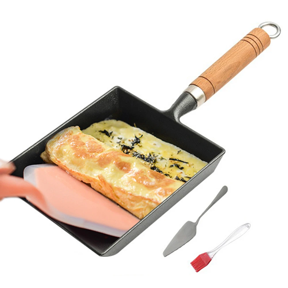 Cast Iron Egg Pan Wood Handle Square Frying Pan Non Scald Japanese Egg Omelette Pan with Oil Brush and Shovel for Camping Picnic
Cast Iron Egg Pan Wood Handle Square Frying Pan Non Scald Japanese Egg Omelette Pan with Oil Brush and Shovel for Camping Picnic