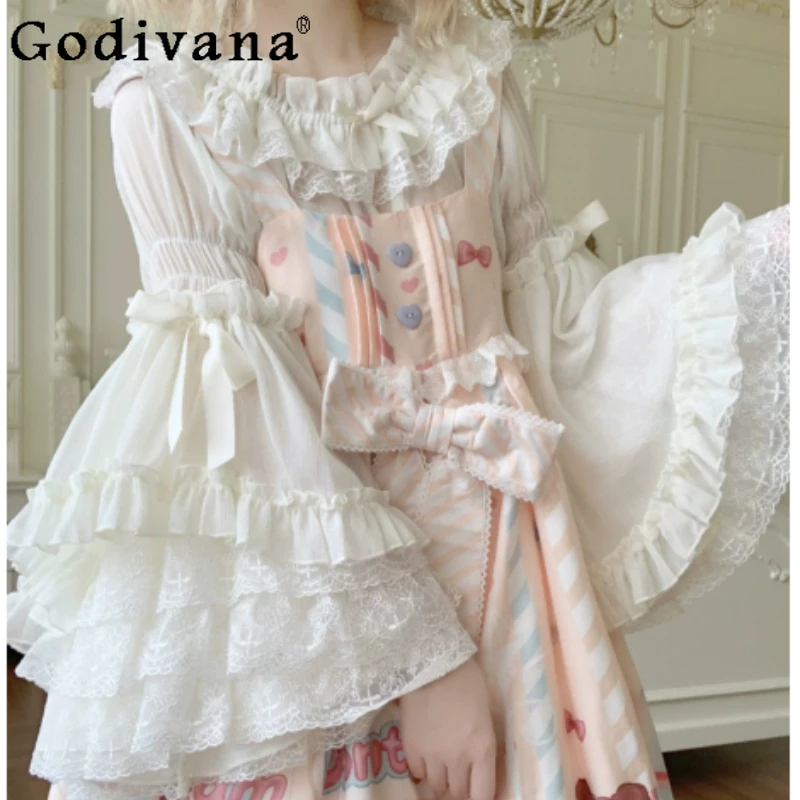 Spring Summer New Elegant Lolita Slash Neck Short Shirt Fashion Age Reduction Sweet Girl Long Flare Sleeve Bottoming Shirts
Spring Summer New Elegant Lolita Slash Neck Short Shirt Fashion Age Reduction Sweet Girl Long Flare Sleeve Bottoming Shirts