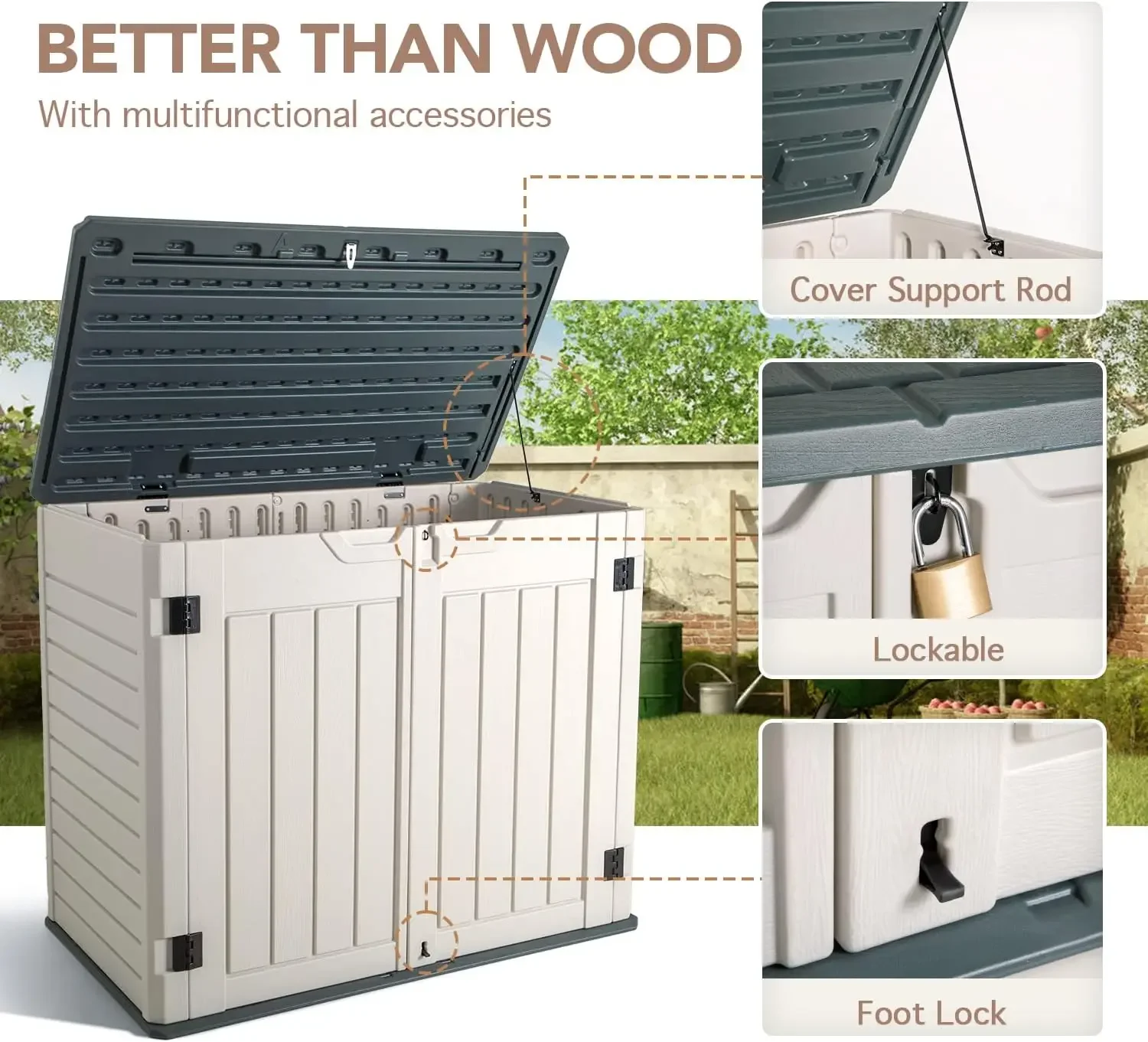 Horizontal Outdoor Resin Storage Shed 34 Cu. Ft. Garden Storage Extra Large Capacity Weather Resistant Storage Box for Bike
Horizontal Outdoor Resin Storage Shed 34 Cu. Ft. Garden Storage Extra Large Capacity Weather Resistant Storage Box for Bike