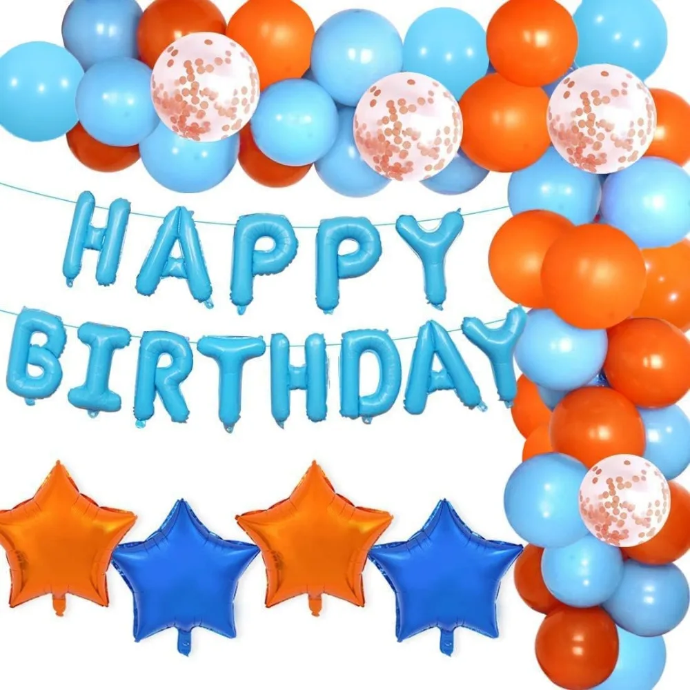 MirthMingle is a balloon with a pentagram and blue and orange balloons as the main colors for party decoration
MirthMingle is a balloon with a pentagram and blue and orange balloons as the main colors for party decoration