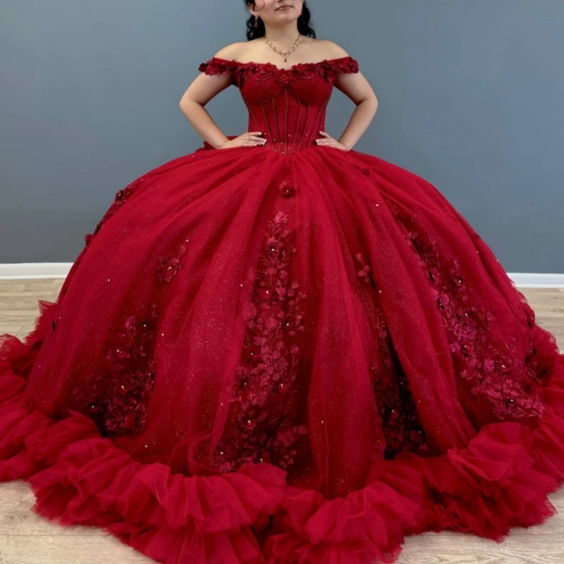 Red Shiny Ball Gown Quinceanera Dresses Applique Flower Beading Crystal Bow Tiered Tull Corset Off The Shoulder Sweet 16 Dress
Red Shiny Ball Gown Quinceanera Dresses Applique Flower Beading Crystal Bow Tiered Tull Corset Off The Shoulder Sweet 16 Dress
