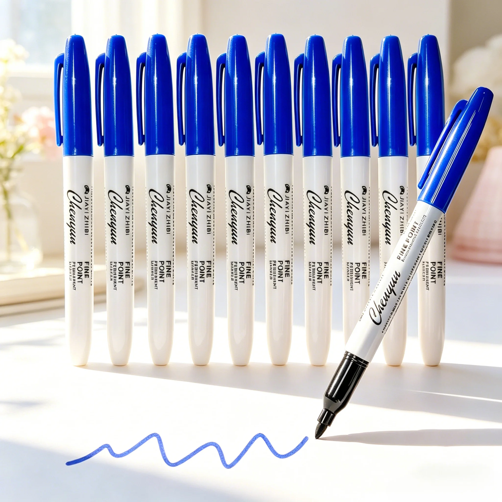 12Pcs Blue Permanent Markers Bulk Fast Drying Waterproof Smooth Writing Long Lasting Graffiti Pen for Glass Tile Cloth Office
12Pcs Blue Permanent Markers Bulk Fast Drying Waterproof Smooth Writing Long Lasting Graffiti Pen for Glass Tile Cloth Office