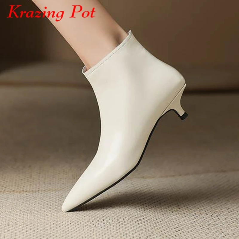Krazing Pot Cow Leather Gladiator Pointed Toe Winter Warm Fashion Boots Thin High Heels Daily Wear European Design Ankle Boots
Krazing Pot Cow Leather Gladiator Pointed Toe Winter Warm Fashion Boots Thin High Heels Daily Wear European Design Ankle Boots