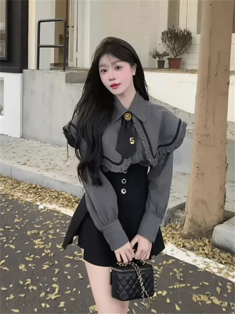 Korean College Sle Women's New High Waist Skirt Set Doll Collar irt Trendy OOTD Casual Long Sve Spring Faion Set
Korean College Sle Women's New High Waist Skirt Set Doll Collar irt Trendy OOTD Casual Long Sve Spring Faion Set