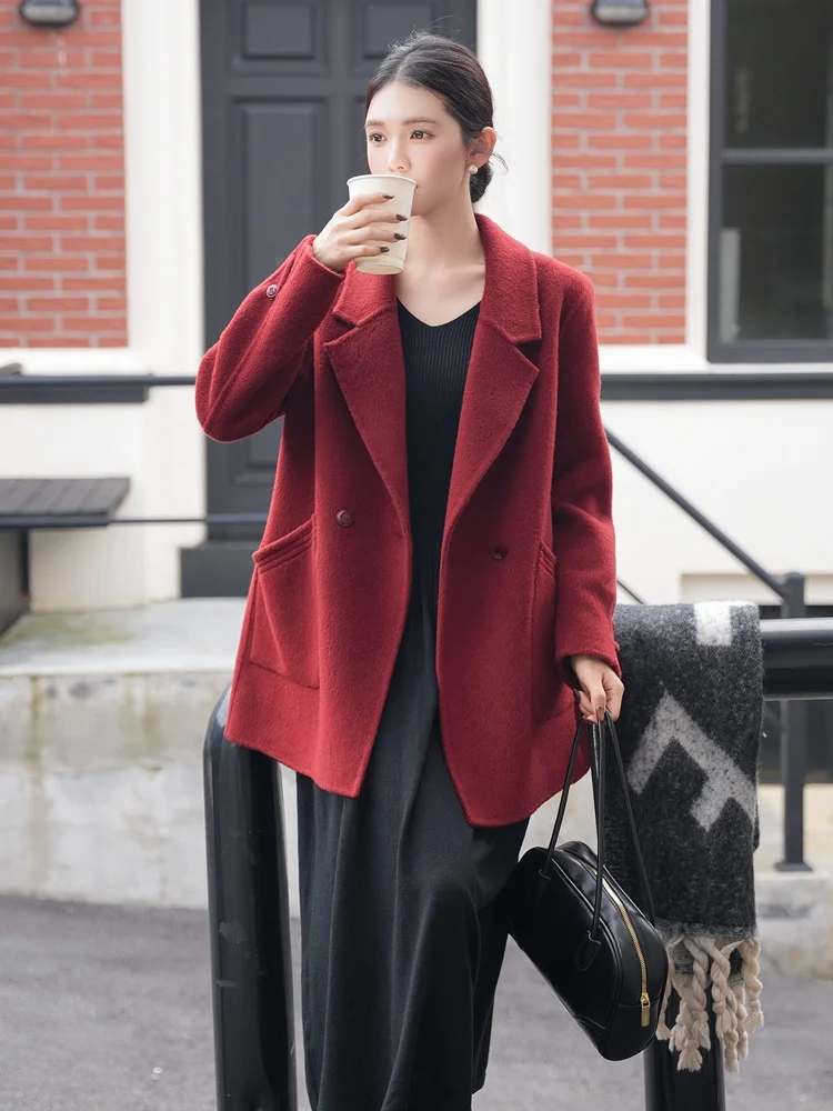 Ele Red Woolen Coat Women's Handmade Double-sided Tweed Mid-length Jaet for New Year Winter Faion Ladies' Clothing
Ele Red Woolen Coat Women's Handmade Double-sided Tweed Mid-length Jaet for New Year Winter Faion Ladies' Clothing