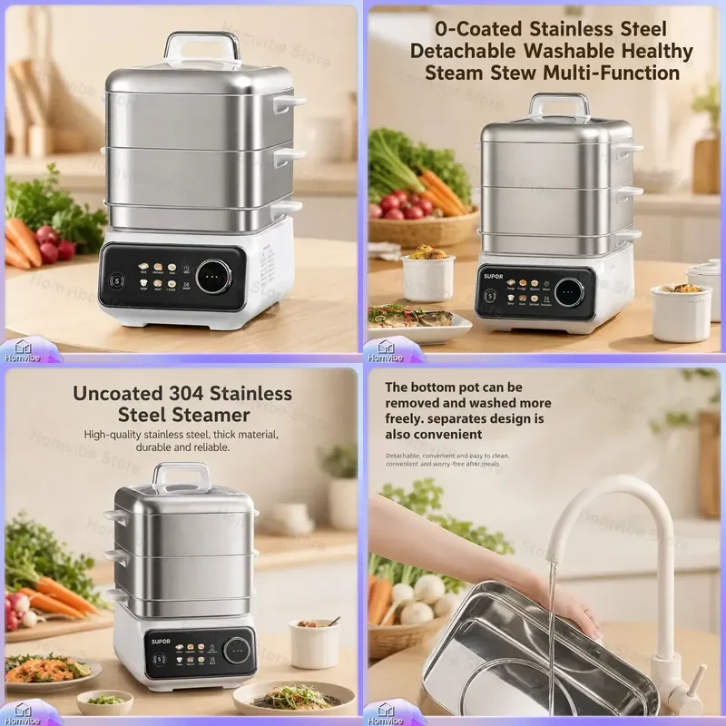 Electric Food Steamer 304 Stainless Steel 18L Large Capacity Detachable Steaming Basket Multi Function Steam Cooker for
Electric Food Steamer 304 Stainless Steel 18L Large Capacity Detachable Steaming Basket Multi Function Steam Cooker for