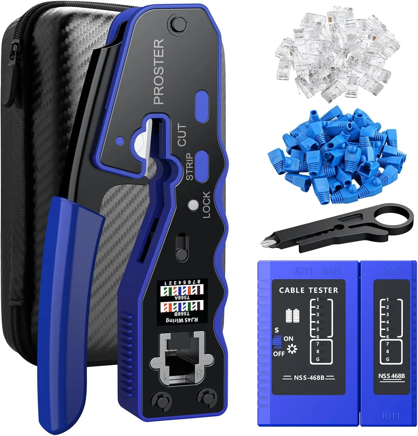 Щипцы Proster RJ45, резак для зачистки, 50 шт. проходных разъемов Cat6, защитные чехлы.
Щипцы Proster RJ45, резак для зачистки, 50 шт. проходных разъемов Cat6, защитные чехлы.