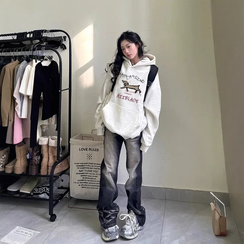 Oversize Fleece Lined Hoodie Women's Simple Style Autumn Winter Jacket Korean Commute Style Cartoon Pattern Long Sleeve
Oversize Fleece Lined Hoodie Women's Simple Style Autumn Winter Jacket Korean Commute Style Cartoon Pattern Long Sleeve