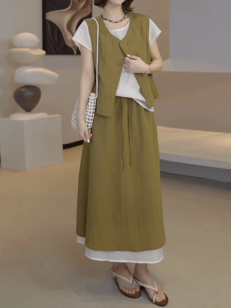 Elegant Color Block Short Sleeve Top And High Waist Skirt Set for Women Summer Fashion Outfit Casual Comfortable Lightwe...
Elegant Color Block Short Sleeve Top And High Waist Skirt Set for Women Summer Fashion Outfit Casual Comfortable Lightwe...