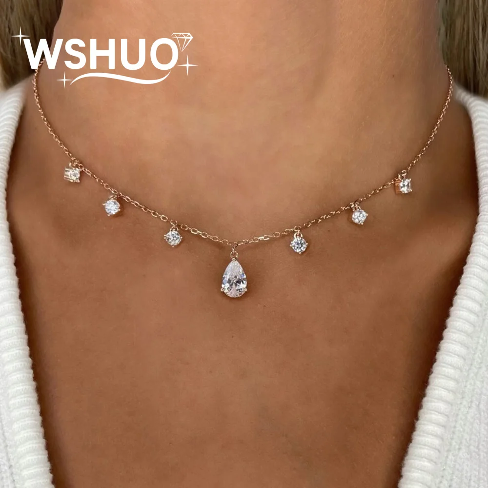 Pear/Round Shape Full Moissanite Pendant Necklaces for Women S925 Sterling Silver D color VVS1 Lab Diamond Neckchain With Gra
Pear/Round Shape Full Moissanite Pendant Necklaces for Women S925 Sterling Silver D color VVS1 Lab Diamond Neckchain With Gra