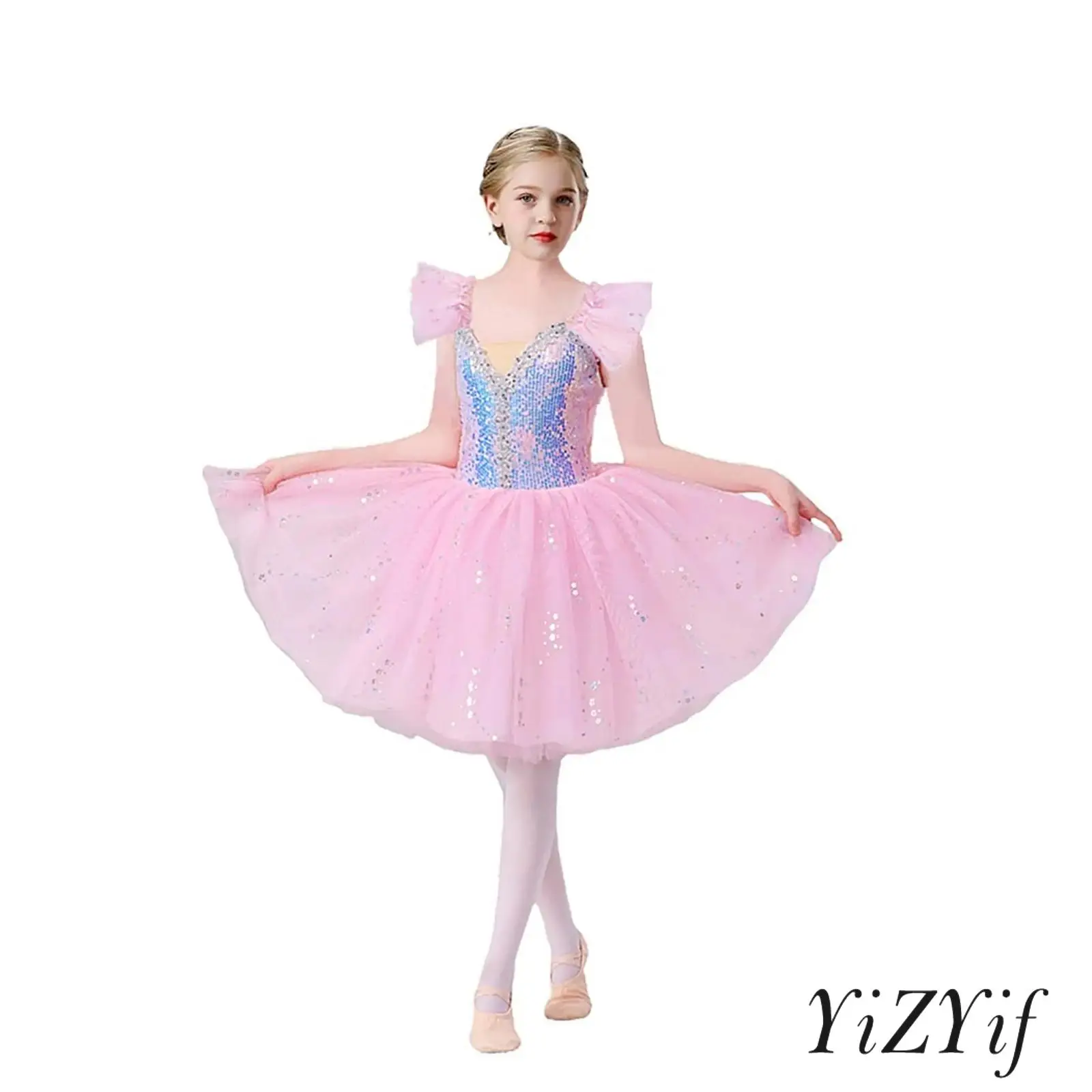 Kids Girls Puffy Ballet Dress Ruffles Sleeves Shiny Sequin Bodice Layered Tulle Dress for Practice Performance Competition
Kids Girls Puffy Ballet Dress Ruffles Sleeves Shiny Sequin Bodice Layered Tulle Dress for Practice Performance Competition