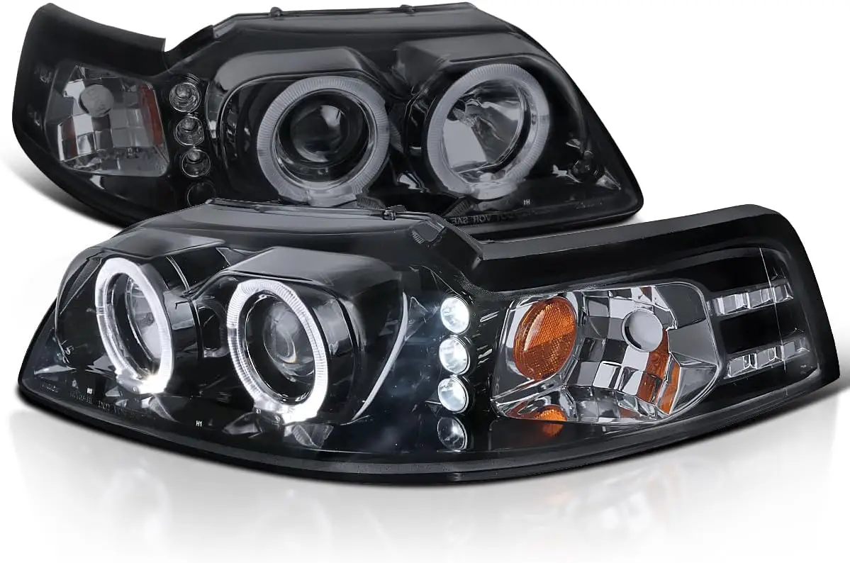 Black Smoke LED Dual Halo Projector Headlights Compatible with 1999-2004 Ford Mustang, Left + Right Pair Headlamps Assembly
Black Smoke LED Dual Halo Projector Headlights Compatible with 1999-2004 Ford Mustang, Left + Right Pair Headlamps Assembly