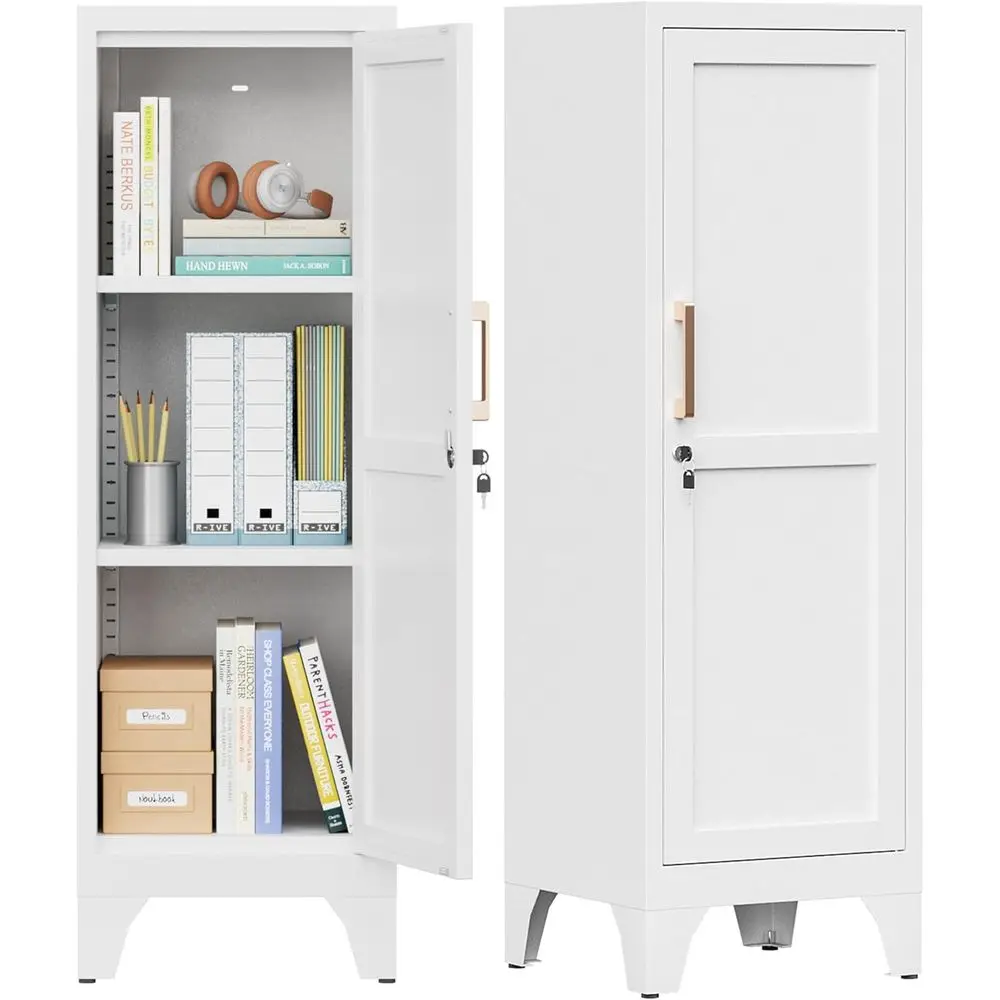 46 White Metal Locker with 1 Secure Door, 2 Adjustable Shelves for Employee Storage in Kitchen, Office, School, Gym
46 White Metal Locker with 1 Secure Door, 2 Adjustable Shelves for Employee Storage in Kitchen, Office, School, Gym