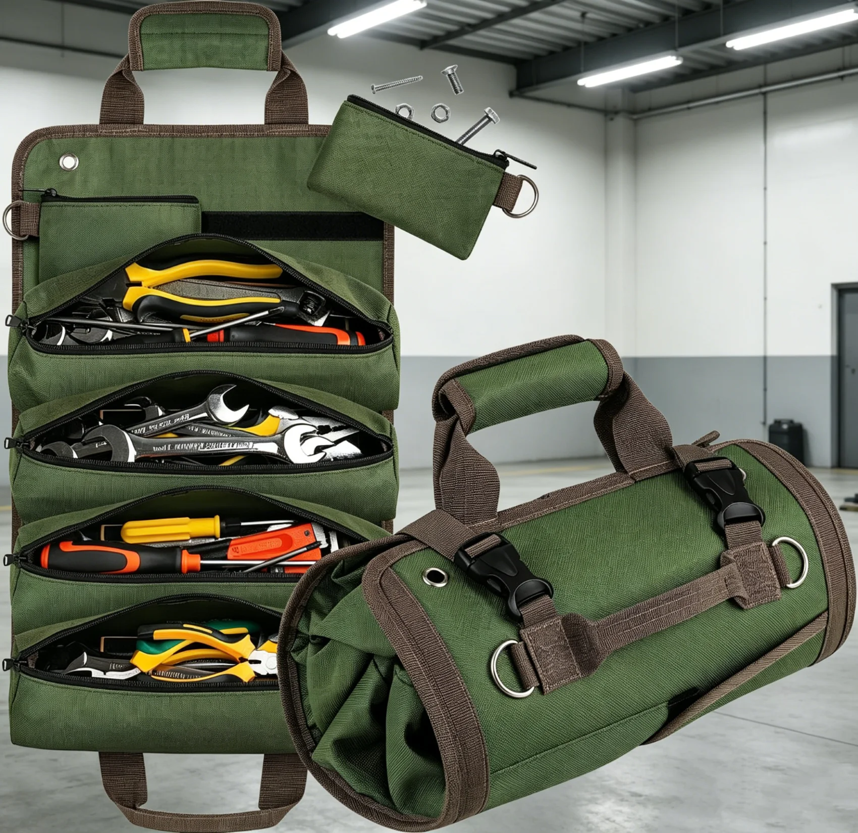 Large-capacity rolled tool bag, canvas tool trolley storage bag, hanging tool zipper bag, camping equipment
Large-capacity rolled tool bag, canvas tool trolley storage bag, hanging tool zipper bag, camping equipment