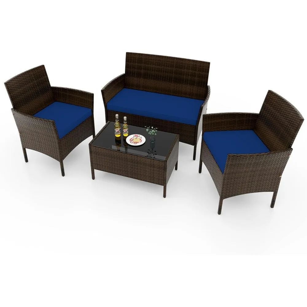 4-piece Terrace Furniture - Rattan Outdoor Dialogue Tavern Set with Cushion and Glass Coffee Table
4-piece Terrace Furniture - Rattan Outdoor Dialogue Tavern Set with Cushion and Glass Coffee Table
