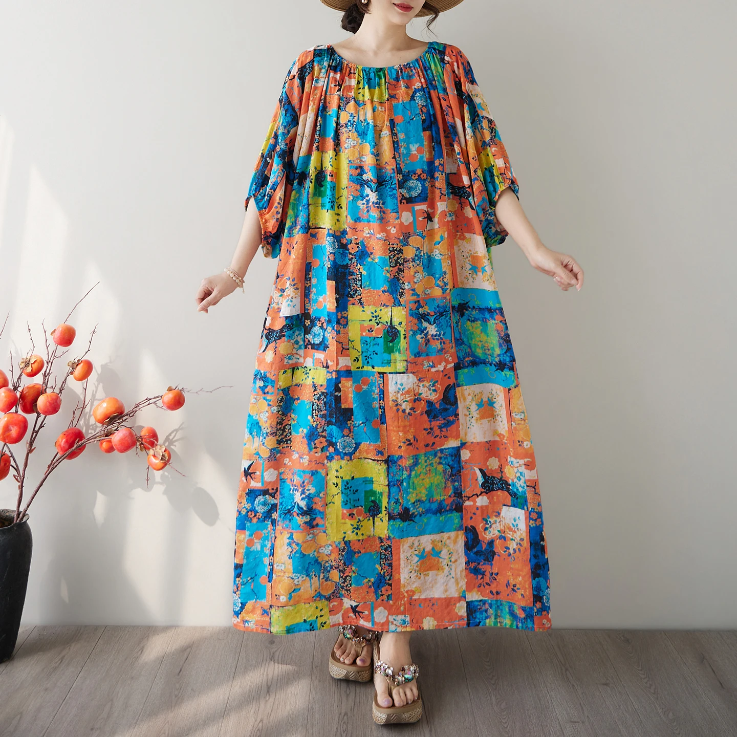 Bohemian Style plus Size Floral Print Short Sleeve Dress Loose Fit Vacation Long Dress Women's Clothing Summer Spring Cotton
Bohemian Style plus Size Floral Print Short Sleeve Dress Loose Fit Vacation Long Dress Women's Clothing Summer Spring Cotton