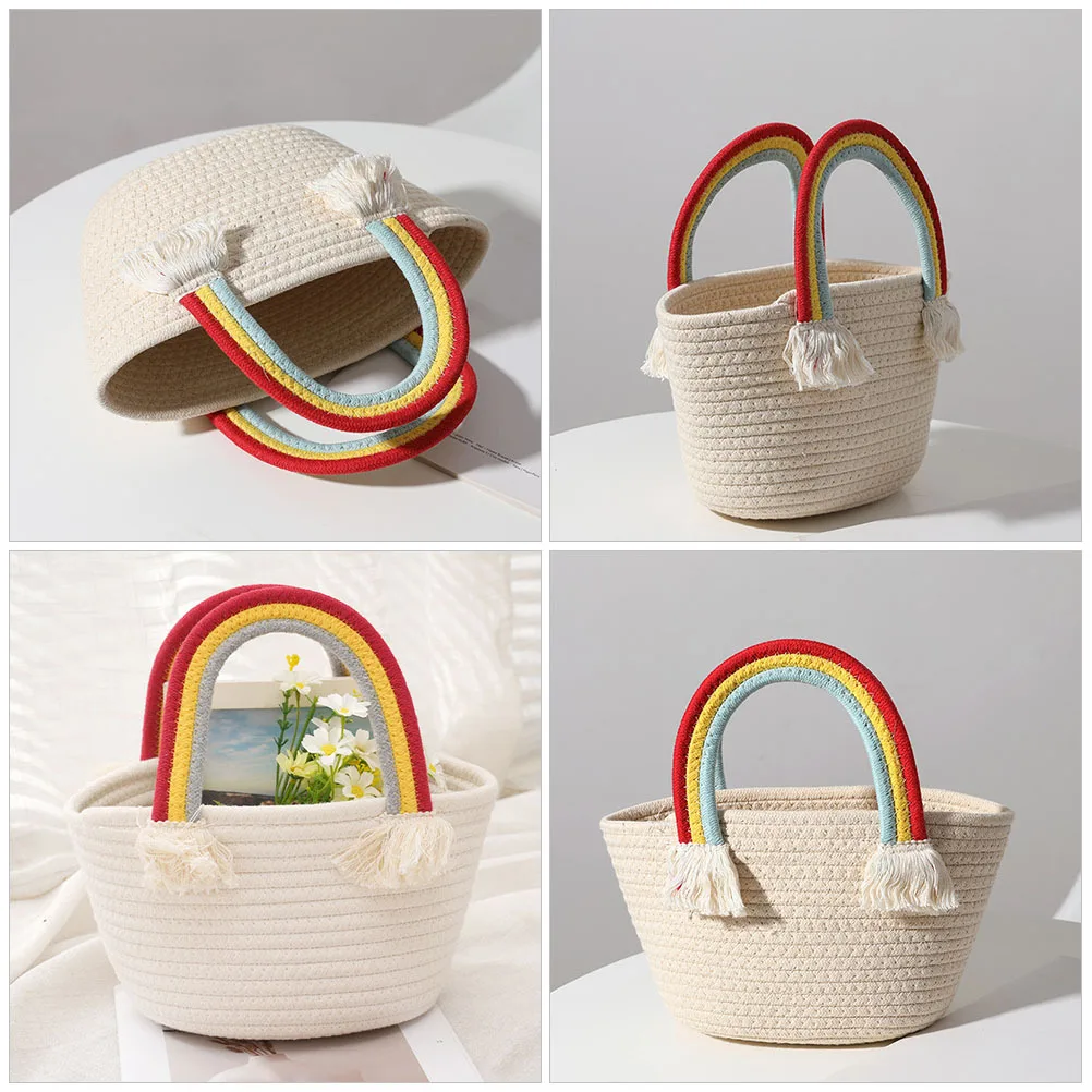 Cotton Rope Tote Rainbow Bohemian Style Woven Handbag Hand Rainbow Tote Bag Handle Storage Bag Portable Travel
Cotton Rope Tote Rainbow Bohemian Style Woven Handbag Hand Rainbow Tote Bag Handle Storage Bag Portable Travel