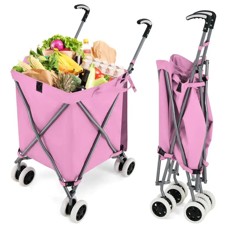 Folding Shopping Utility Cart with Water-Resistant Removable Canvas Bag-Pink
Folding Shopping Utility Cart with Water-Resistant Removable Canvas Bag-Pink