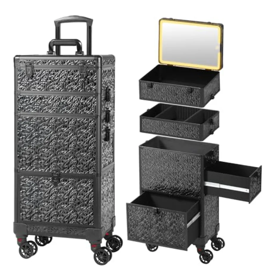 Rolling Makeup Case with Lighted Mirror for Salon Barber Nail Tattoo Large Drawer Cosmetology Case Travel Makeup Organizer Blac
Rolling Makeup Case with Lighted Mirror for Salon Barber Nail Tattoo Large Drawer Cosmetology Case Travel Makeup Organizer Blac