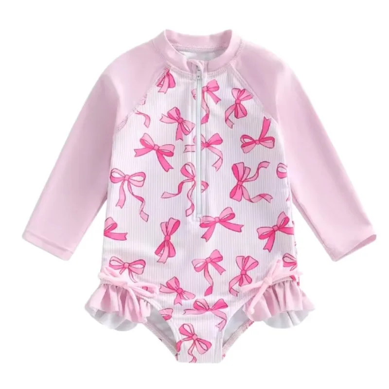 Цельный купальник для девочек с милым принтом в виде бантиков, солнцезащитный, с длинными рукавами, на молнии, быстросохнущий, треугольный купальник, детский купальный костюм
Цельный купальник для девочек с милым принтом в виде бантиков, солнцезащитный, с длинными рукавами, на молнии, быстросохнущий, треугольный купальник, детский купальный костюм