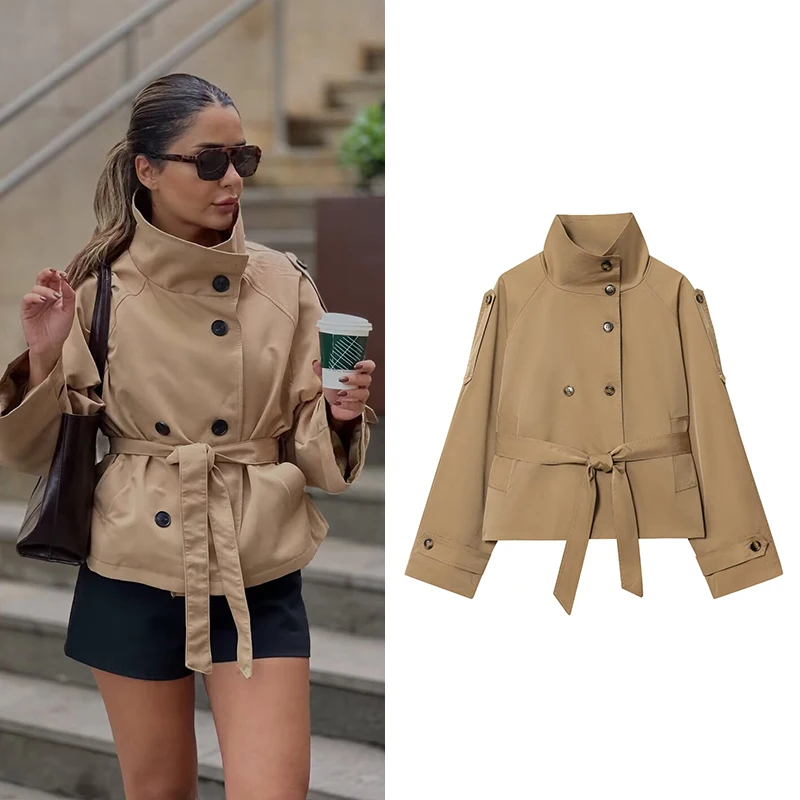Women's Short Trench Coat Autumn Fashion Double Breasted Lace-up Trench Streetwear Female Outerwear Chic Tops
Women's Short Trench Coat Autumn Fashion Double Breasted Lace-up Trench Streetwear Female Outerwear Chic Tops
