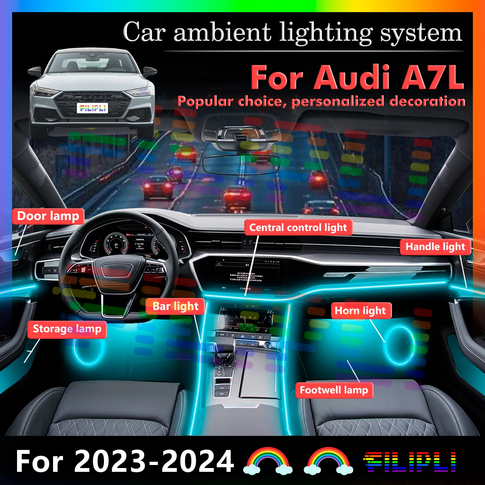 Для Audi A7L салон автомобиля декоративный светильник RGB 64-цветная светодиодная радужная акриловая лента умный пульт дистанционного управления атмосферная лампа энергии
Для Audi A7L салон автомобиля декоративный светильник RGB 64-цветная светодиодная радужная акриловая лента умный пульт дистанционного управления атмосферная лампа энергии