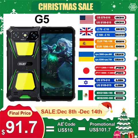 Oukitel G5 Rugged Smartphone 6"HD Dual Camping Light 63000 mAh 16(4+12)GB+128GB Mobile Phone Android 14 13MP oukitel Cell Phone