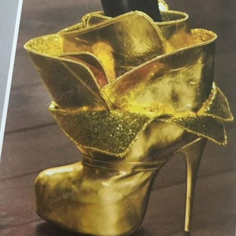 Golden Flower Platform Ankle Boots Glitter Patent Leather Round Toe Shoes for Women High Heels Shoes 2023 Zapatos Para Mujere
Golden Flower Platform Ankle Boots Glitter Patent Leather Round Toe Shoes for Women High Heels Shoes 2023 Zapatos Para Mujere