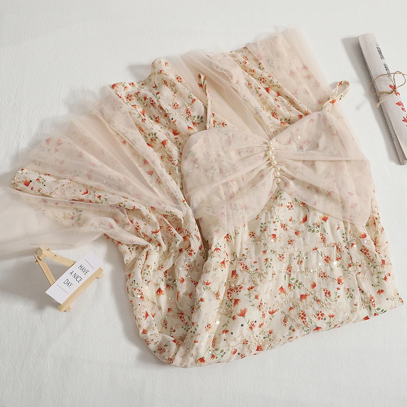 2022 Summer Women Mesh Tulle Spaghetti Strap Dress Sexy V-neck High Waist Patchwork Floral Beach Style Holiday Dress Vestidos
2022 Summer Women Mesh Tulle Spaghetti Strap Dress Sexy V-neck High Waist Patchwork Floral Beach Style Holiday Dress Vestidos