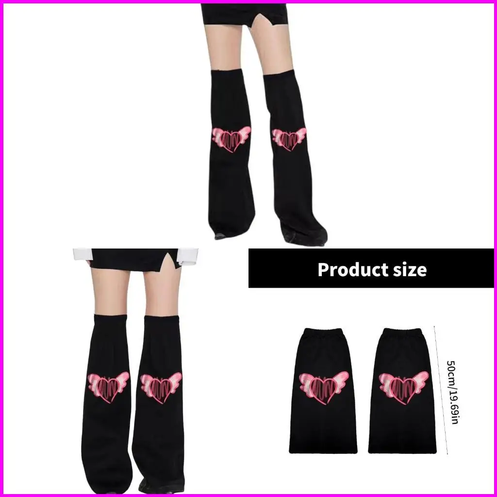 Womens Punk Over Knee Black Denims Flared Leg Covers with Heart Wing Print Harajuku Grunge Baggy Leg Warmers Long Socks
Womens Punk Over Knee Black Denims Flared Leg Covers with Heart Wing Print Harajuku Grunge Baggy Leg Warmers Long Socks