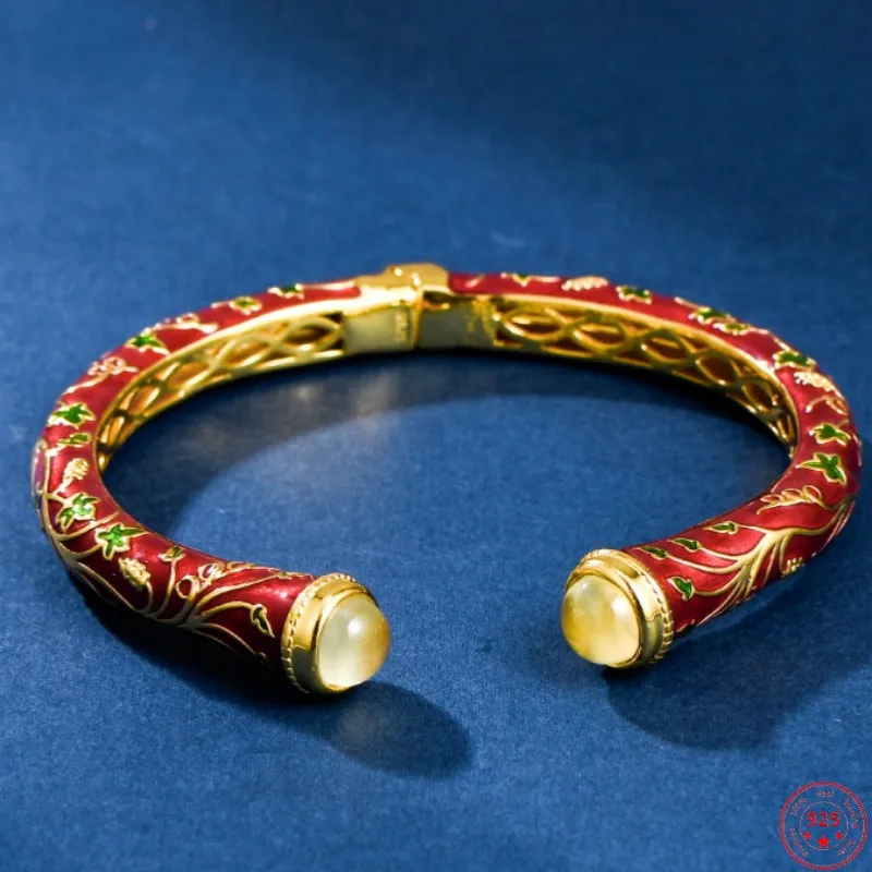 S925 Sterling Silver Bracelets for Women New Women's Fashion Ancient Enamel Prehnite Bangle Gold-plated Argentum Jewelry
S925 Sterling Silver Bracelets for Women New Women's Fashion Ancient Enamel Prehnite Bangle Gold-plated Argentum Jewelry