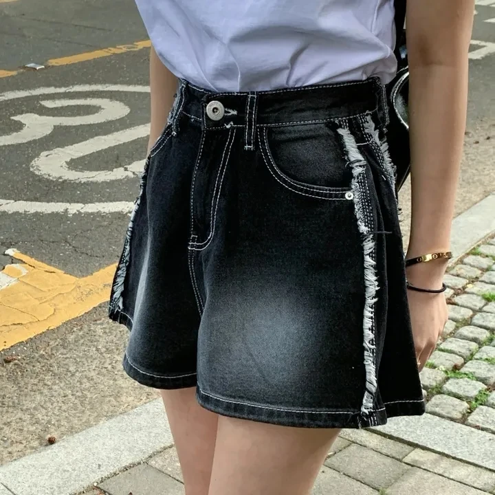 High Waist Washed Distressed Pleated Shorts Side Frayed Jeans Casual Straight Leg Blue Cotton Non-Stretch Summer Shorts
High Waist Washed Distressed Pleated Shorts Side Frayed Jeans Casual Straight Leg Blue Cotton Non-Stretch Summer Shorts