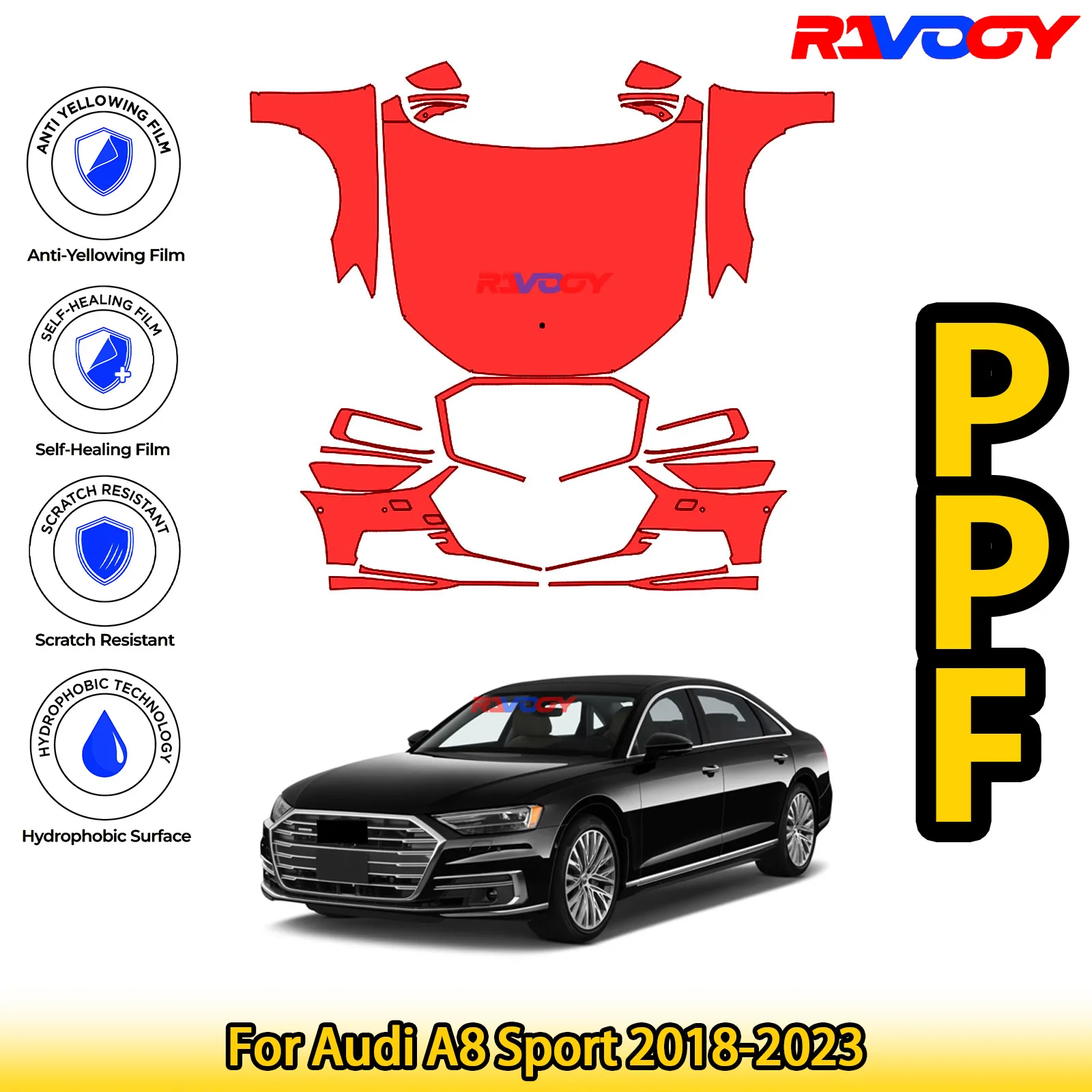 For Audi A8 Sport 2018-2023 Glossy Matte Black Precut front PPF Kit Paint Protection Film
For Audi A8 Sport 2018-2023 Glossy Matte Black Precut front PPF Kit Paint Protection Film