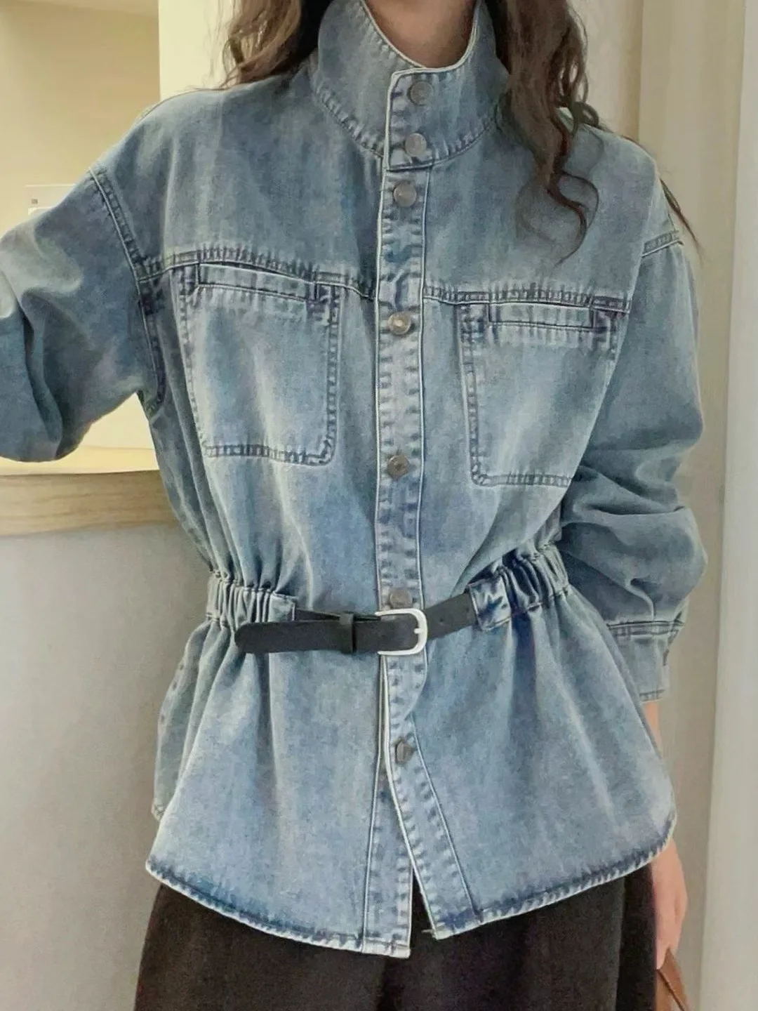 Women's Vintage Denim Jaet Double kets High Collar Elastic Waist Slimming Versatile Jaet Breathable Long Sve Top
Women's Vintage Denim Jaet Double kets High Collar Elastic Waist Slimming Versatile Jaet Breathable Long Sve Top