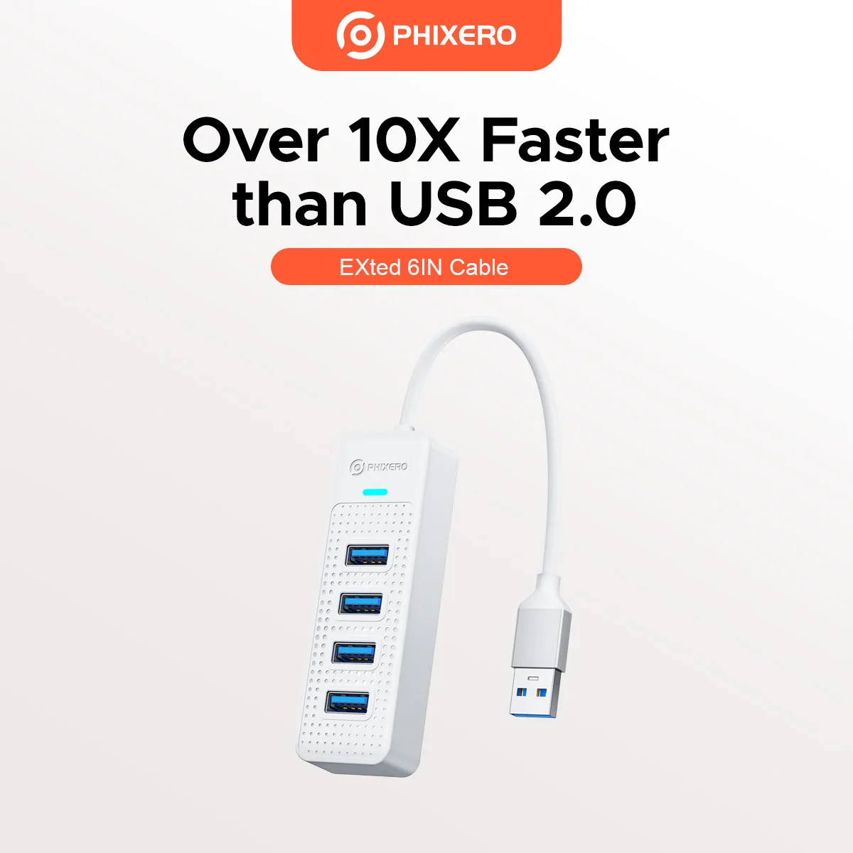 PHIXERO 4 Port USB3.0 Hub with 6IN/15CM Long Cable, Multiport Adapter and Splitter for PC, Compatible with USB3.0/2.0 Device
PHIXERO 4 Port USB3.0 Hub with 6IN/15CM Long Cable, Multiport Adapter and Splitter for PC, Compatible with USB3.0/2.0 Device