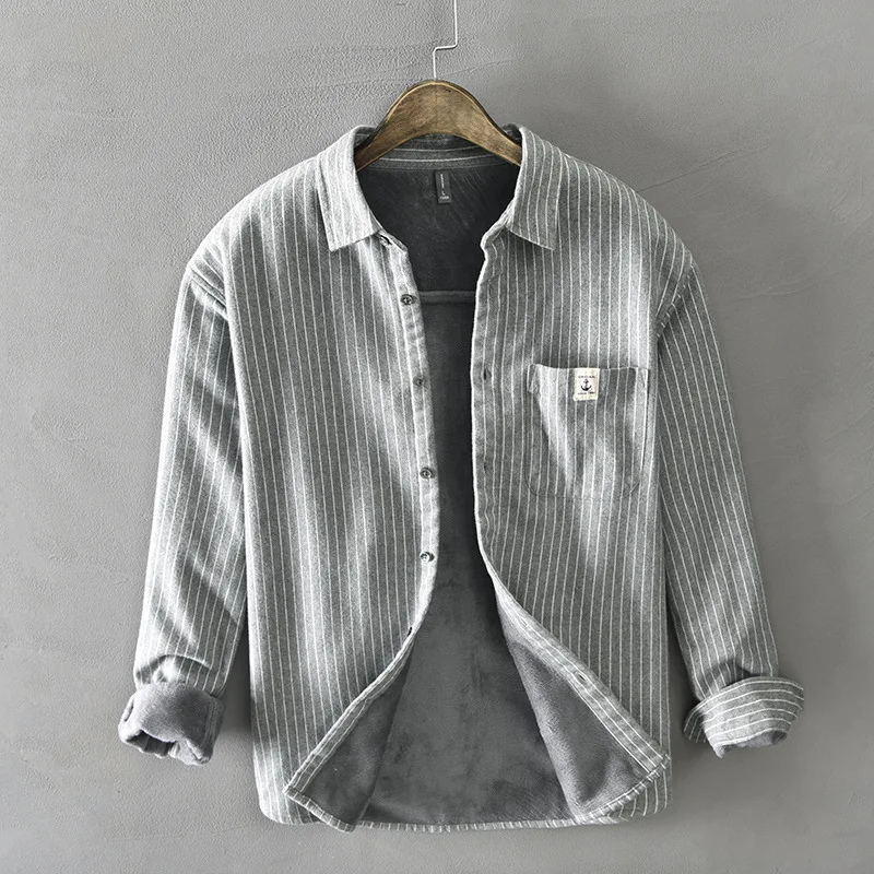 Retro Winter Shirt Men Daily Causal Warm Shirts Slim Fit Long Sleeve Striped Men Fleece Shirt Lapel Brushed Shirt Thicken Tops
Retro Winter Shirt Men Daily Causal Warm Shirts Slim Fit Long Sleeve Striped Men Fleece Shirt Lapel Brushed Shirt Thicken Tops