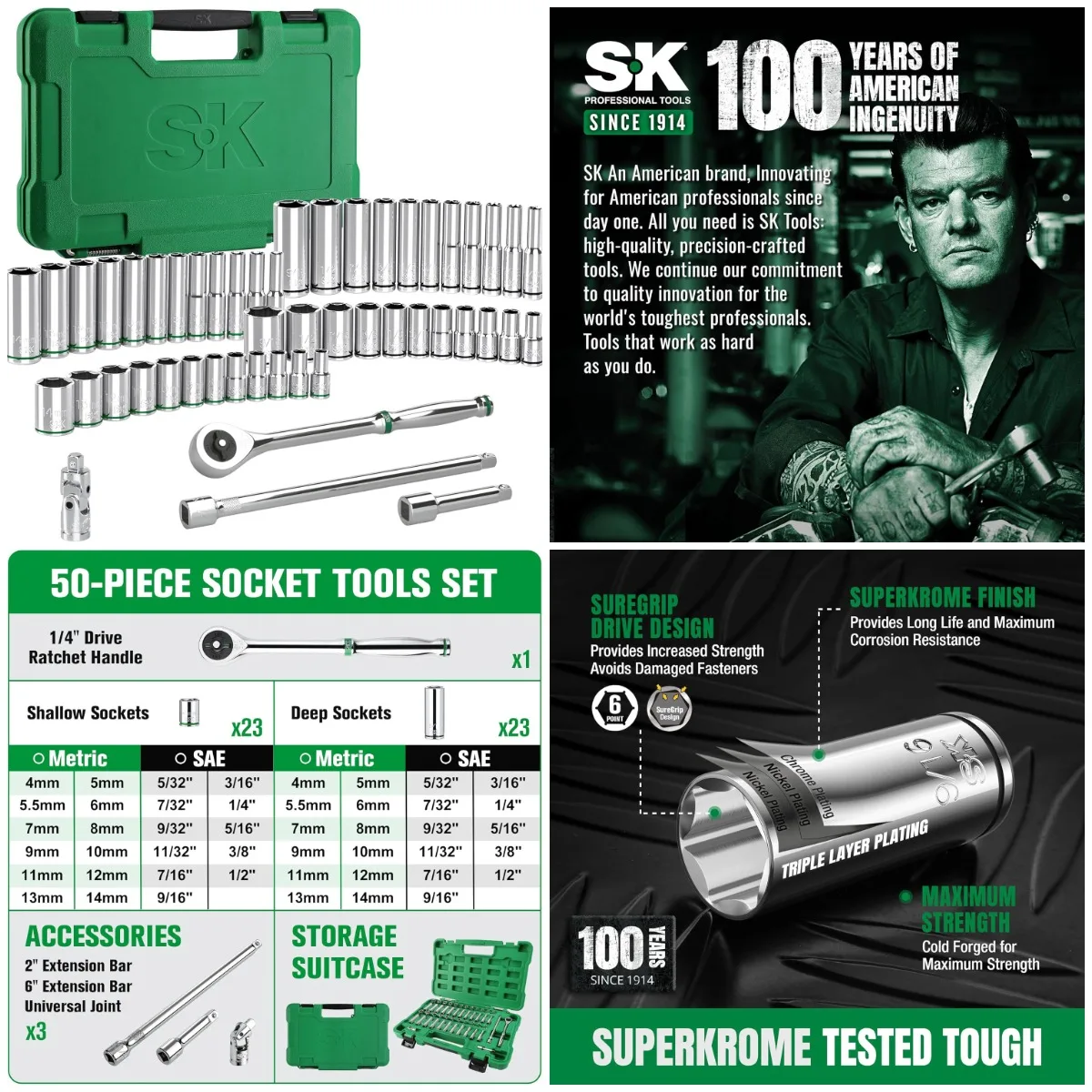 Набор приводных головок 1/4 дюйма, 50 предметов, SAE и метрическая, быстросъемная трещотка, SuperKrome, CR-V, футляр для хранения
Набор приводных головок 1/4 дюйма, 50 предметов, SAE и метрическая, быстросъемная трещотка, SuperKrome, CR-V, футляр для хранения